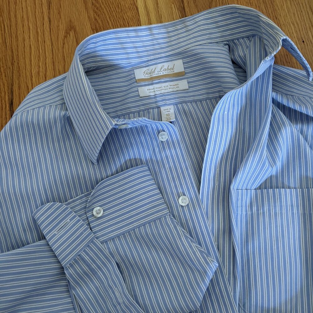 Gold Label Roundtree & Yorke Striped Dress Shirt 16x35 - Blue